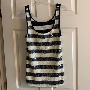 Old Navy long blue and white stripe  large sequin front tank.